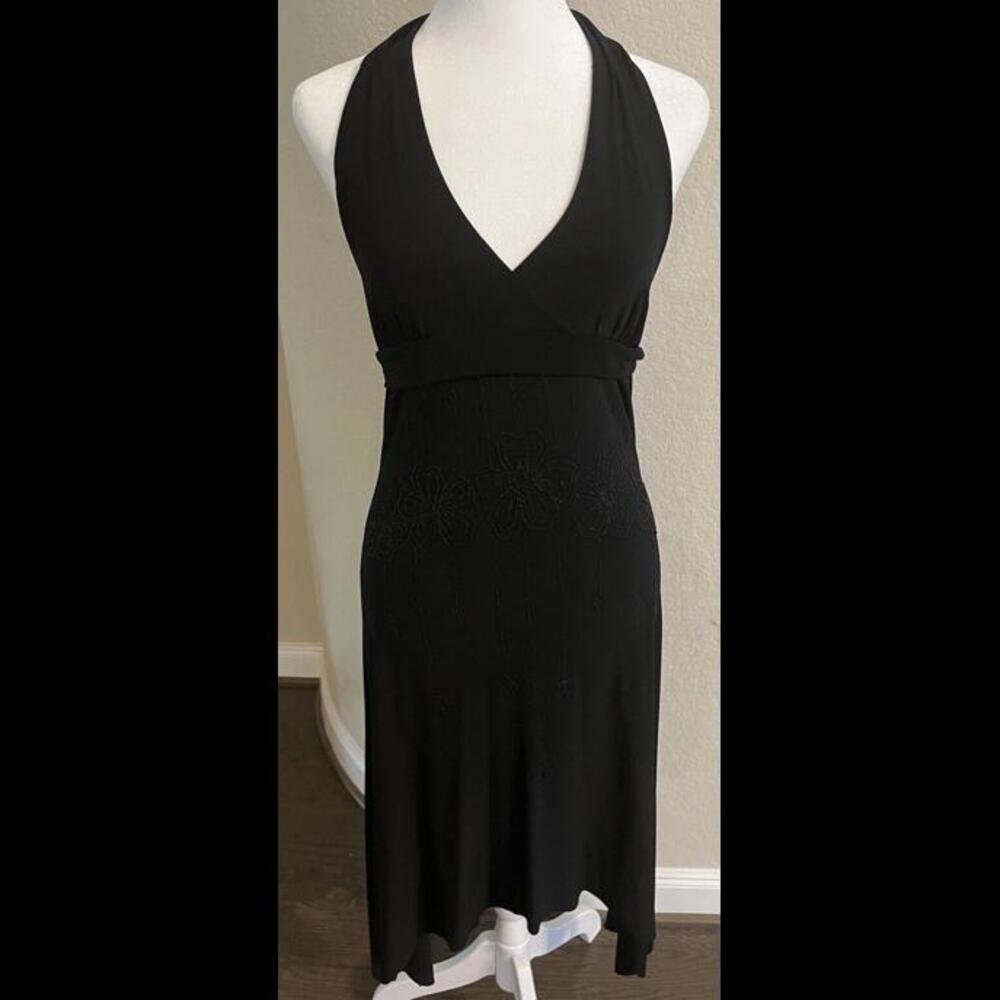 90s Y2K Halter Style Black Floral Beaded Midi Winged Bottom she’s all that core